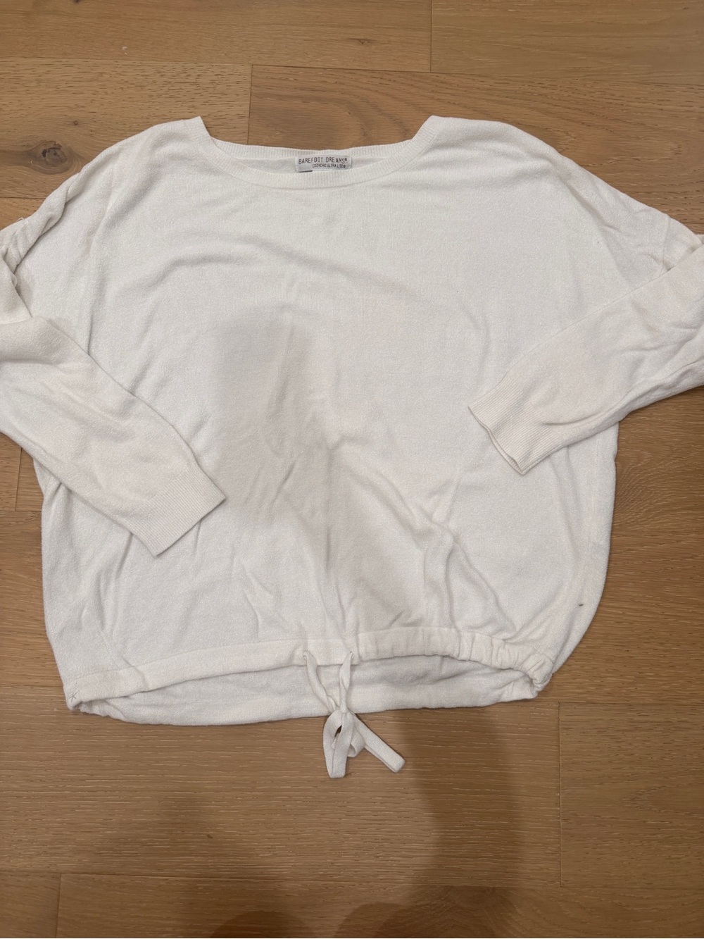 Barefoot Dreams Cozy Chic Ultra Lite White/Cream Drawstring Hem Sweater Medium